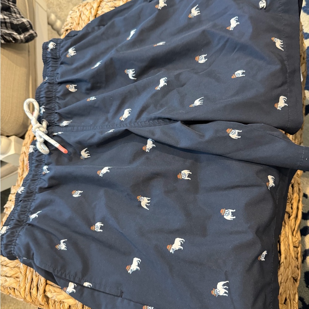 Navy Swim Shorts with Dog Print